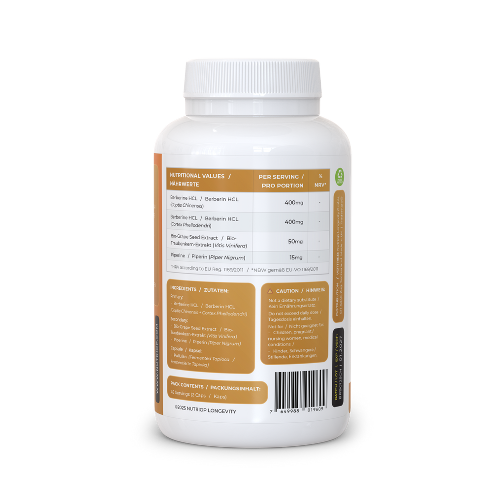 Nutriop® Bio-Enhanced Berberine HCL 865mg - Dual-Source Metabolic AMPK Activator (90 Capsules)