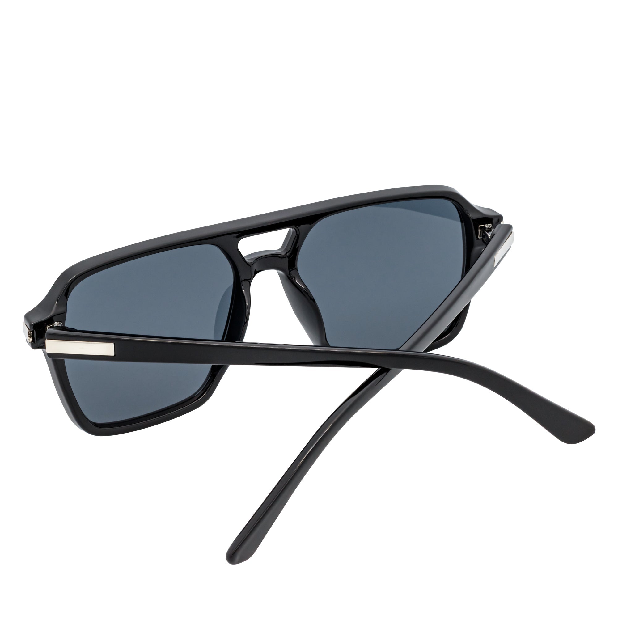 LUCCA - Flat Top Square Aviator Sunglasses Black Smoke-4