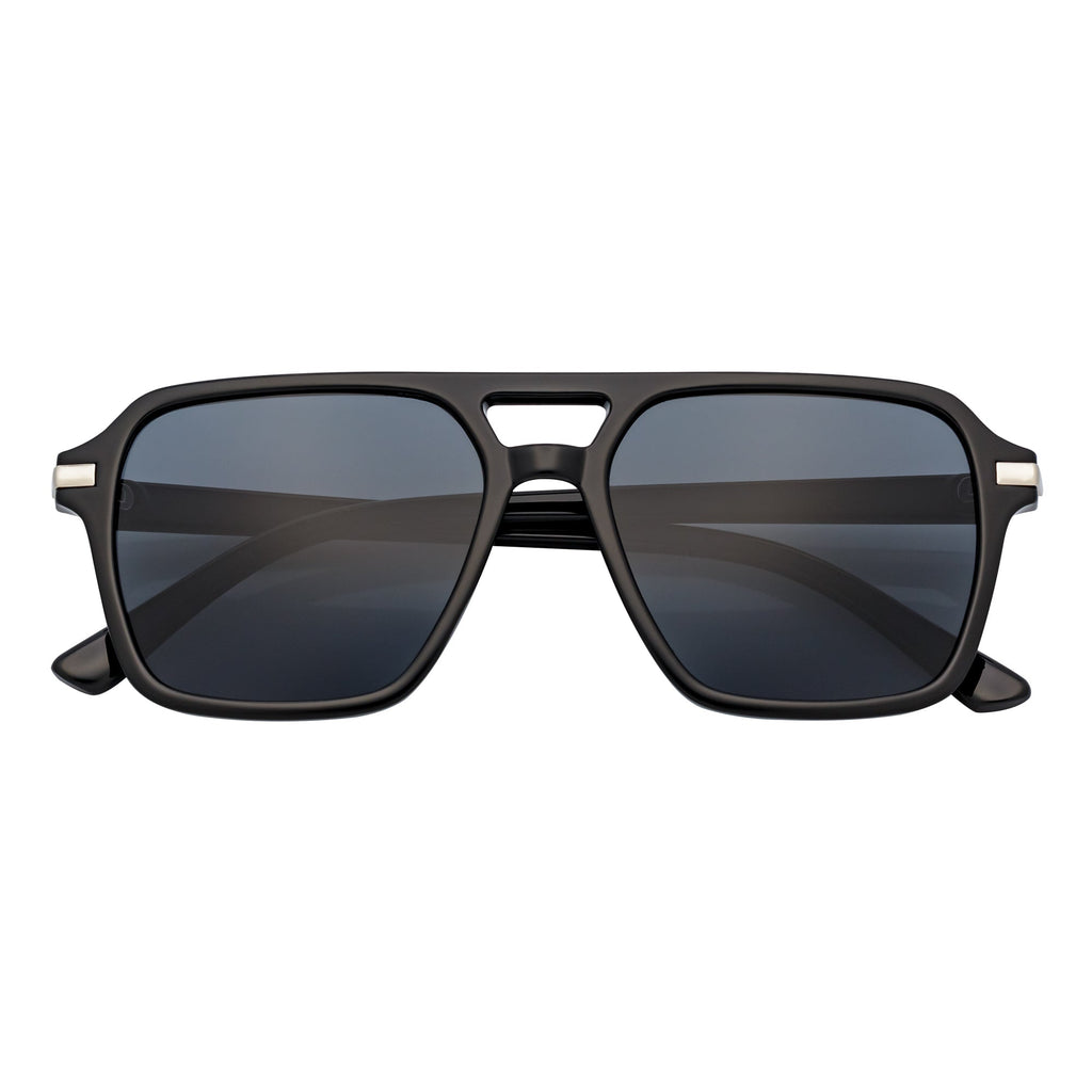 LUCCA - Flat Top Square Aviator Sunglasses Black Smoke-0