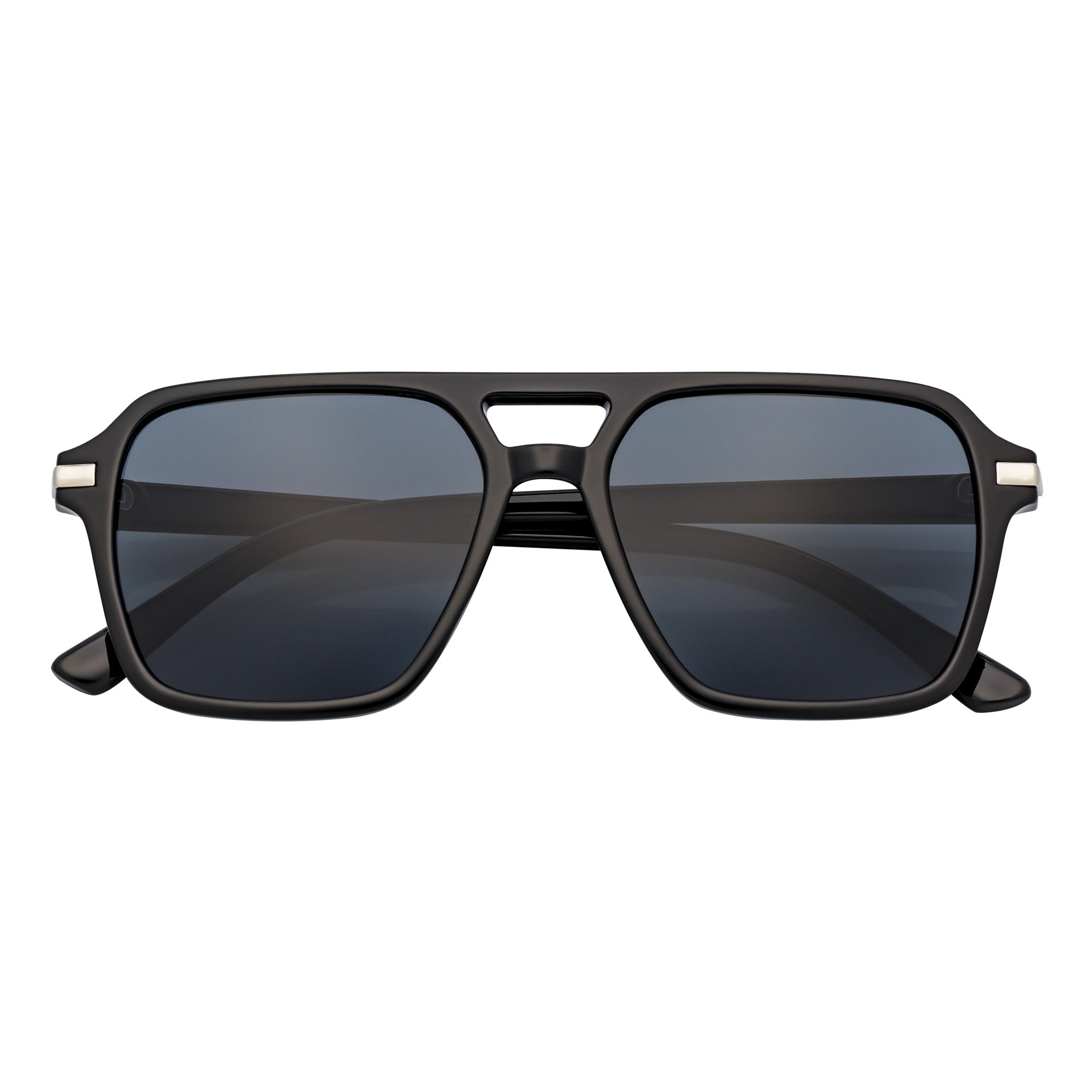 LUCCA - Flat Top Square Aviator Sunglasses Black Smoke-0