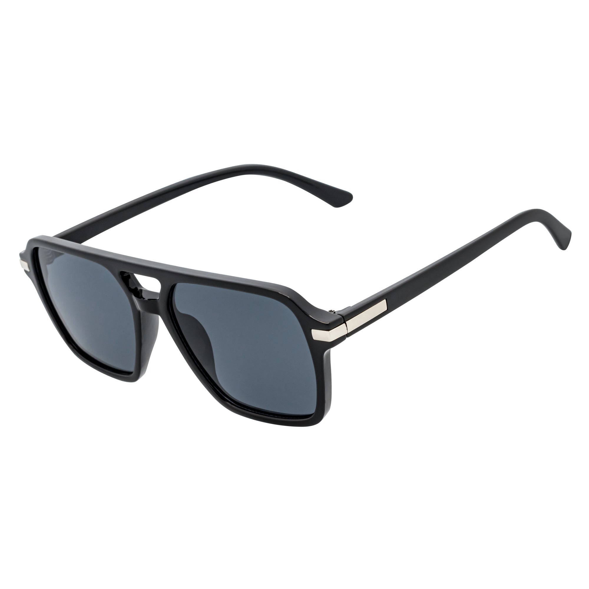 LUCCA - Flat Top Square Aviator Sunglasses Black Smoke-1