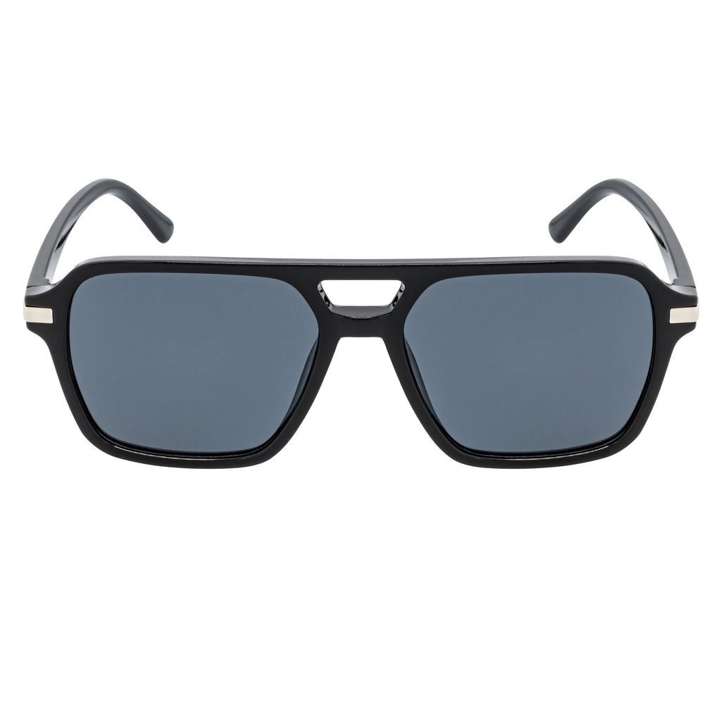 LUCCA - Flat Top Square Aviator Sunglasses Black Smoke-2