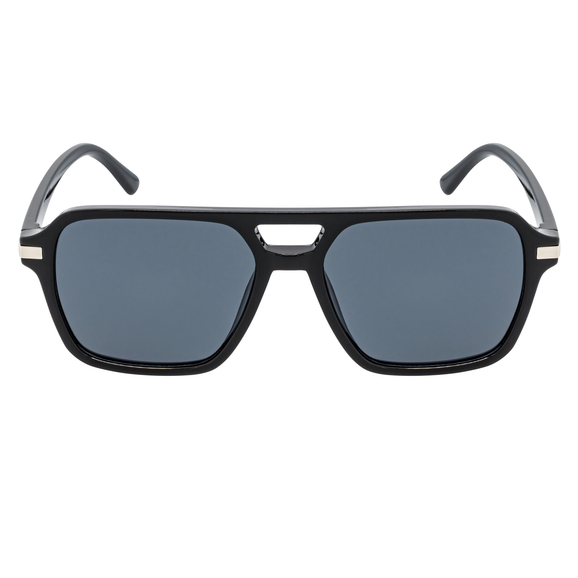 LUCCA - Flat Top Square Aviator Sunglasses Black Smoke-2