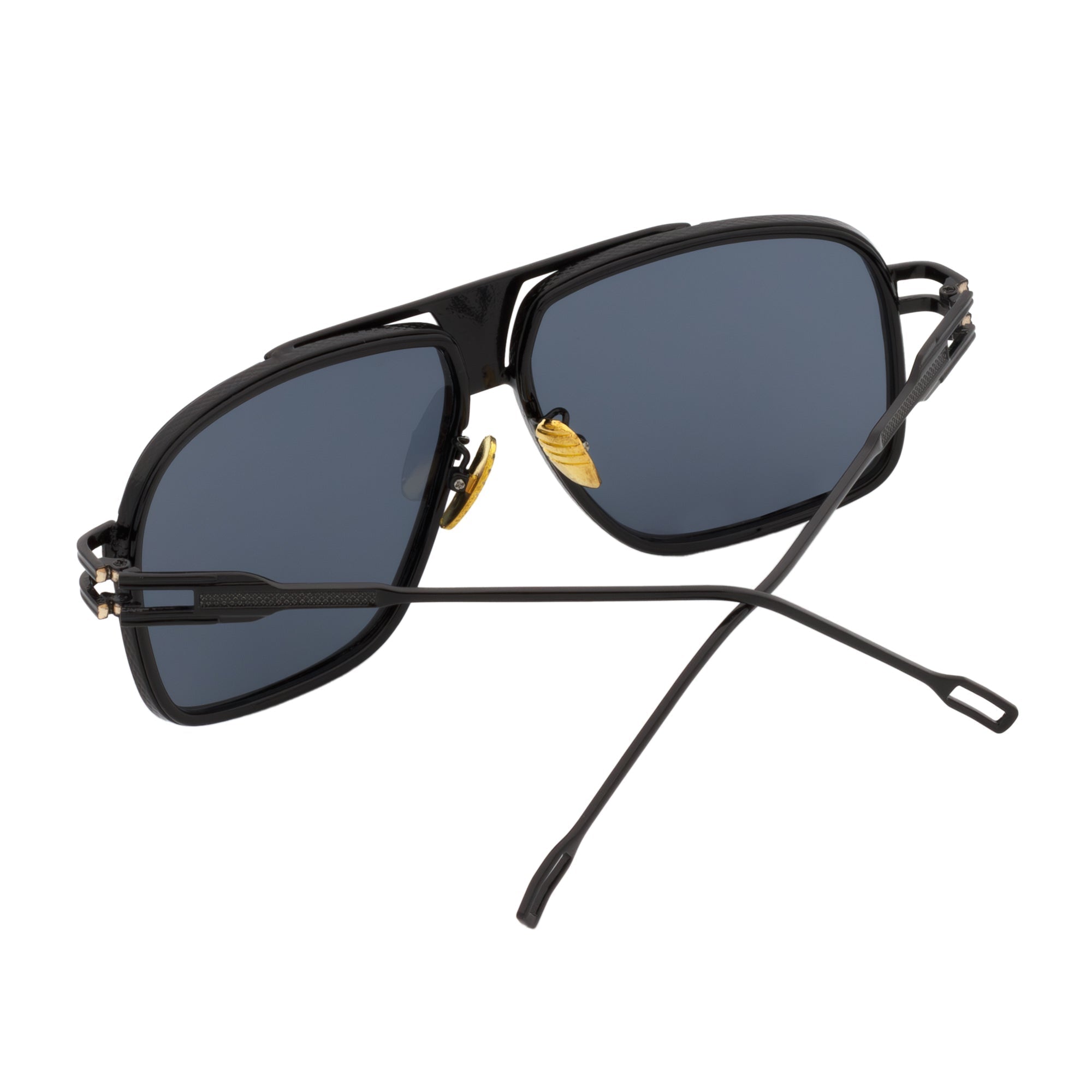 MAC - Square Metal Aviator Black Sunglasses Dark Smoke-4