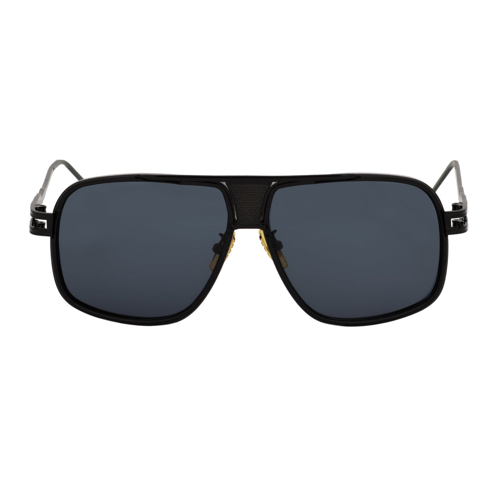 MAC - Square Metal Aviator Black Sunglasses Dark Smoke-0