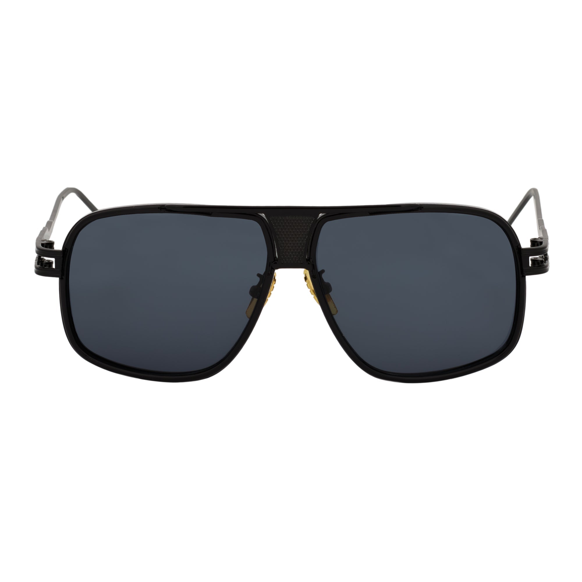 MAC - Square Metal Aviator Black Sunglasses Dark Smoke-0
