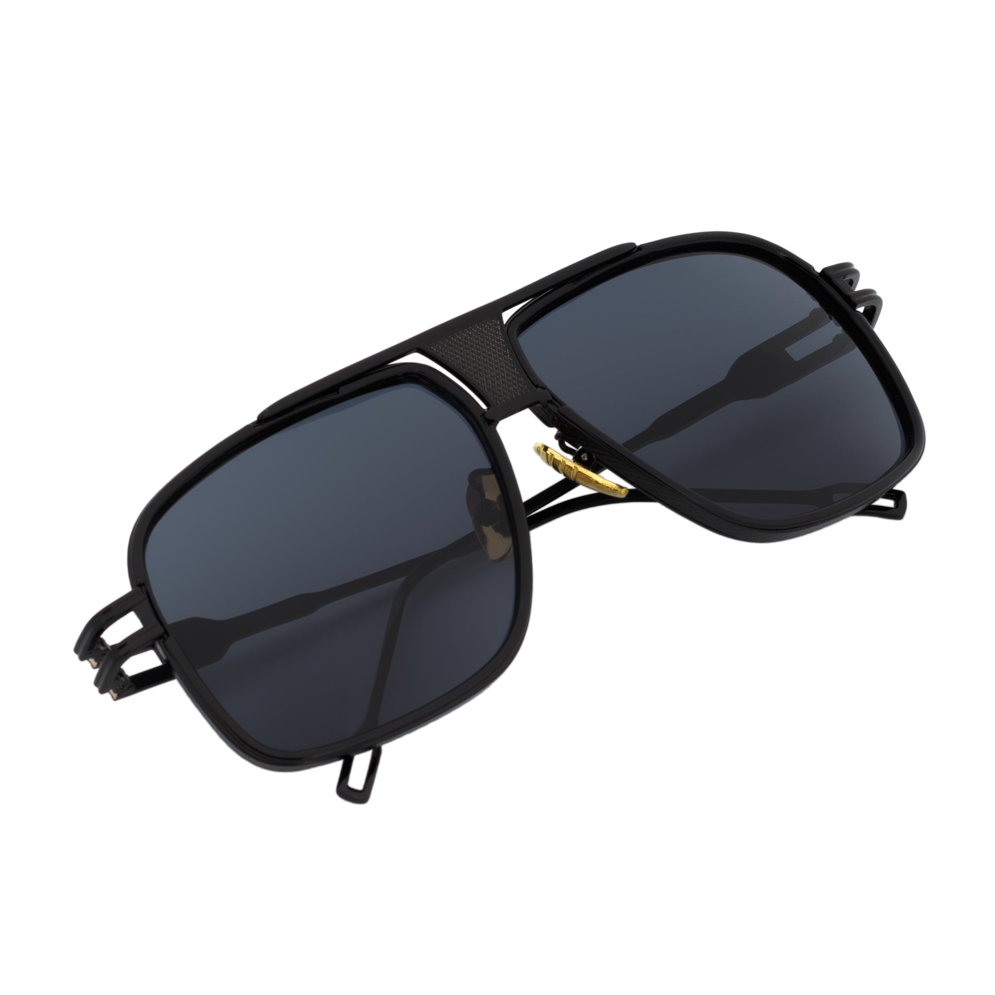 MAC - Square Metal Aviator Black Sunglasses Dark Smoke-3
