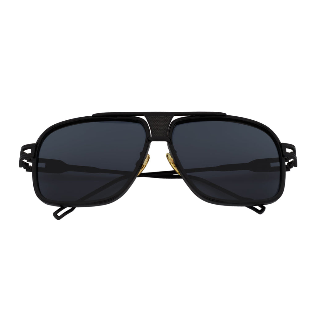 MAC - Square Metal Aviator Black Sunglasses Dark Smoke-2