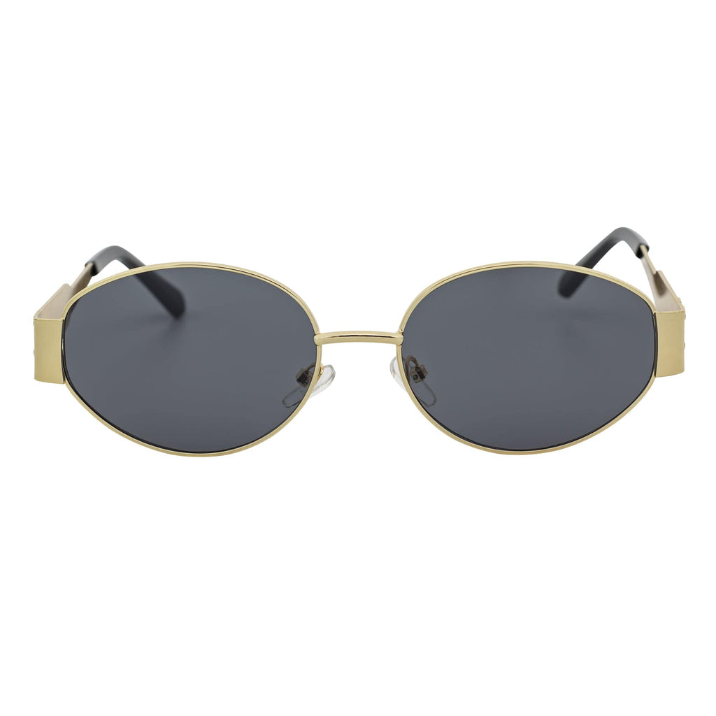 SELINE - Small Metal Round Oval Sunglasses Gold Smoke-2