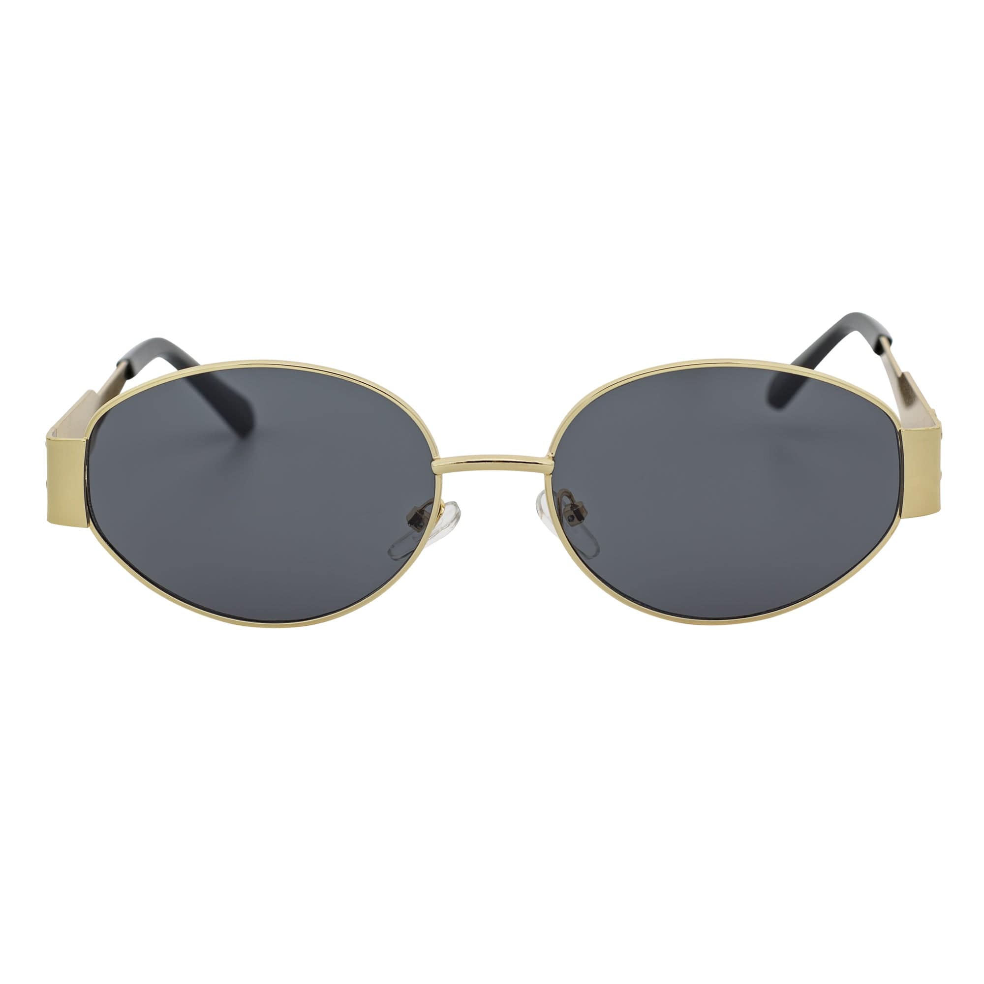 SELINE - Small Metal Round Oval Sunglasses Gold Smoke-2
