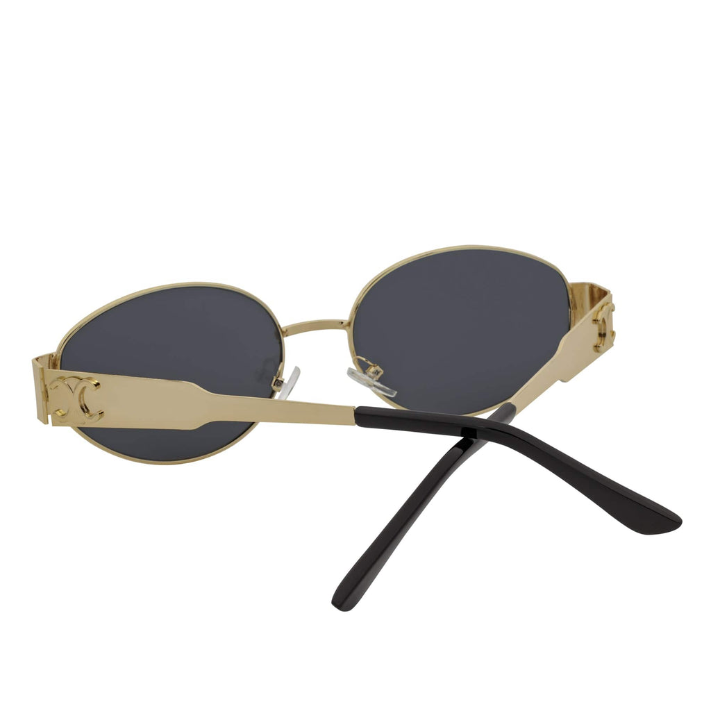 SELINE - Small Metal Round Oval Sunglasses Gold Smoke-4