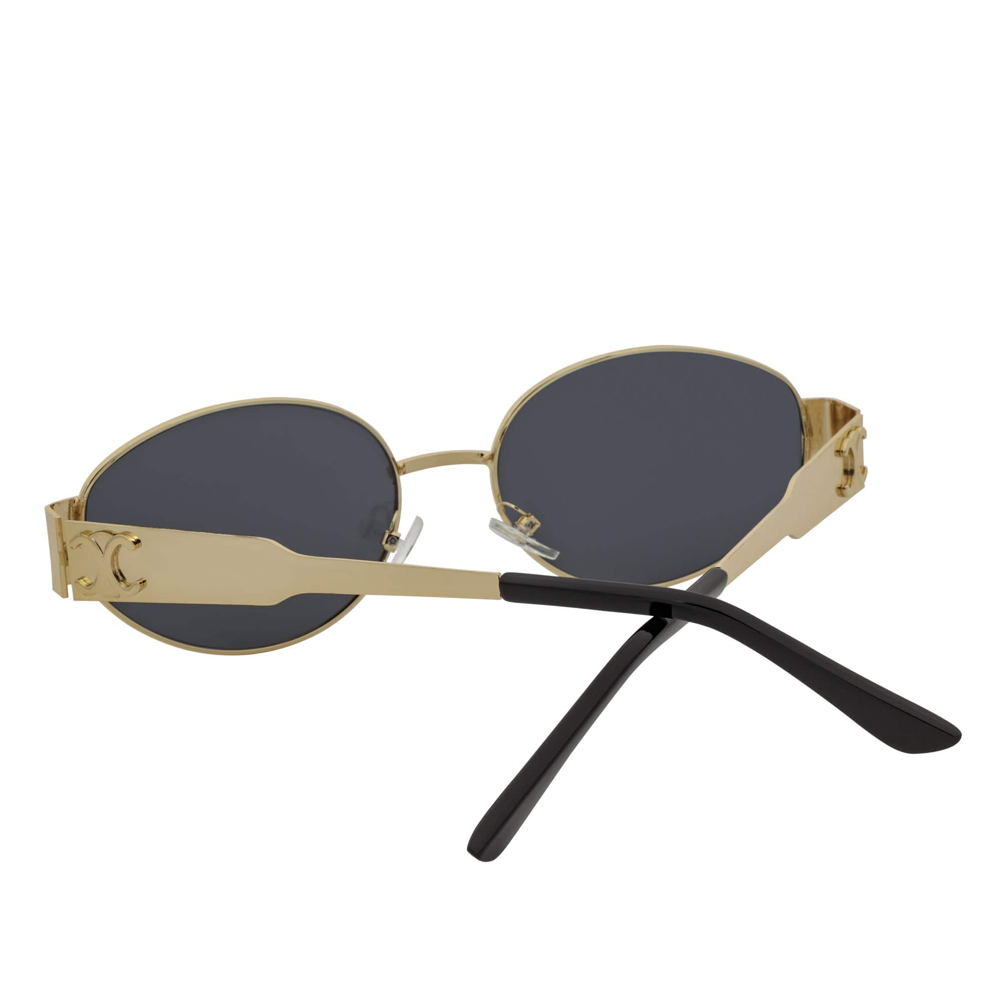 SELINE - Small Metal Round Oval Sunglasses Gold Smoke-4