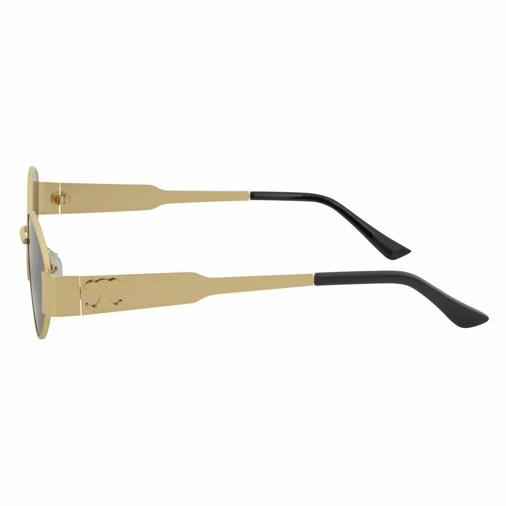 SELINE - Small Metal Round Oval Sunglasses Gold Smoke-3