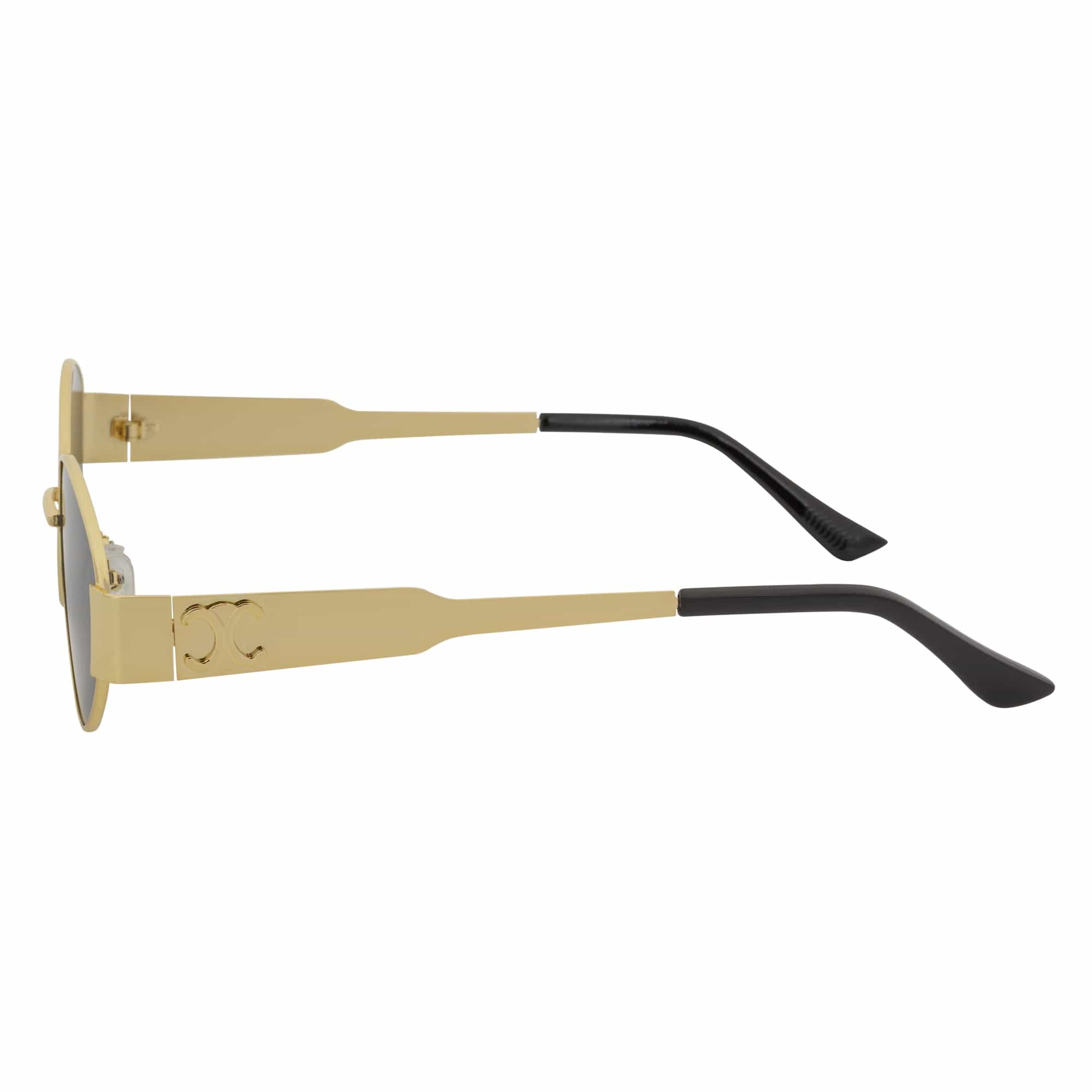 SELINE - Small Metal Round Oval Sunglasses Gold Smoke-3