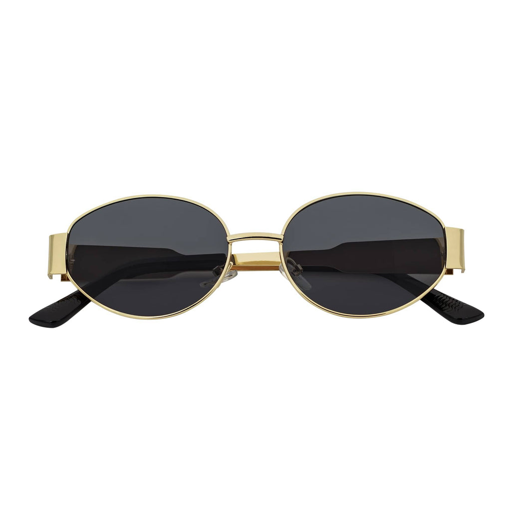 SELINE - Small Metal Round Oval Sunglasses Gold Smoke-0
