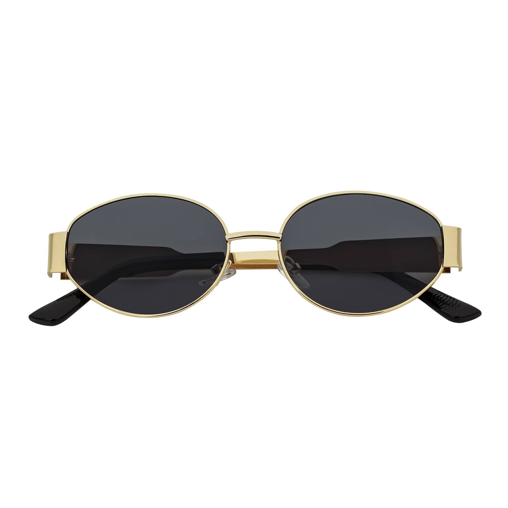 SELINE - Small Metal Round Oval Sunglasses Gold Smoke-0