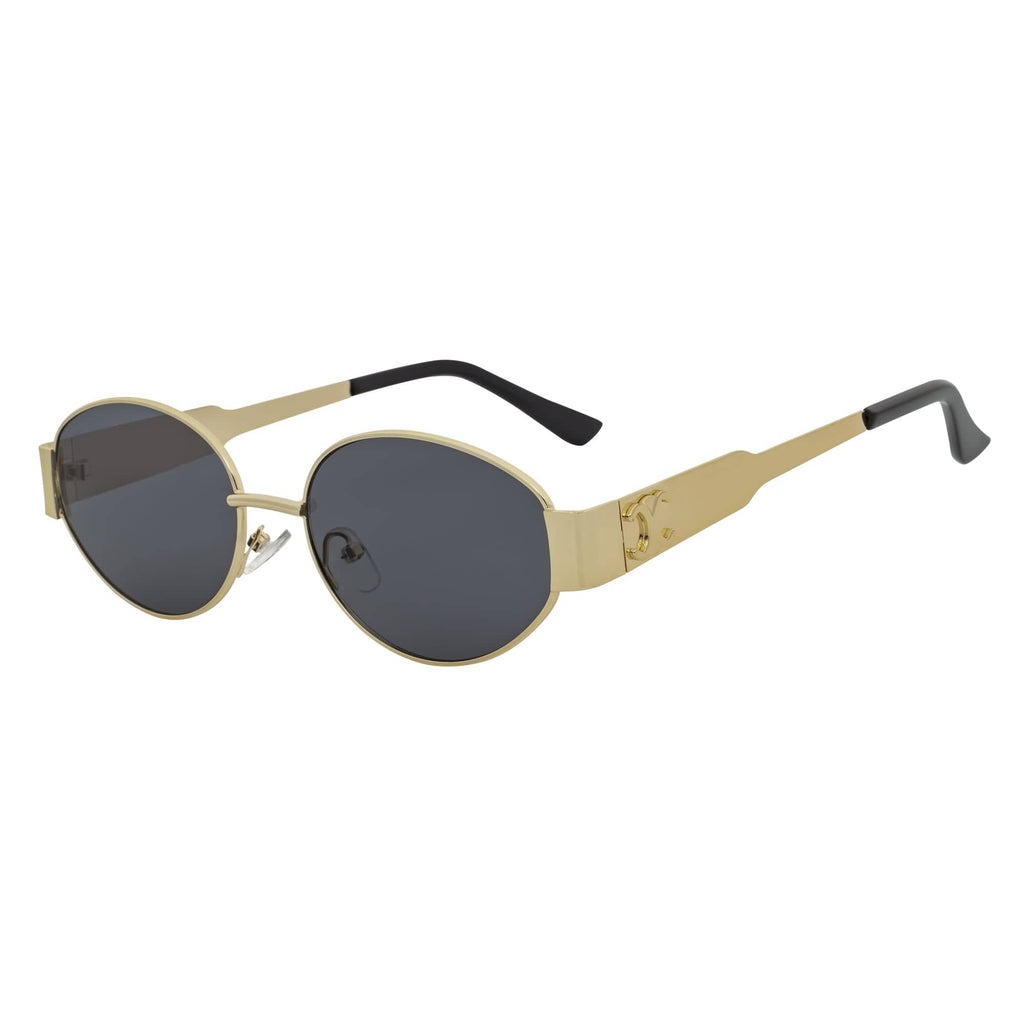SELINE - Small Metal Round Oval Sunglasses Gold Smoke-1