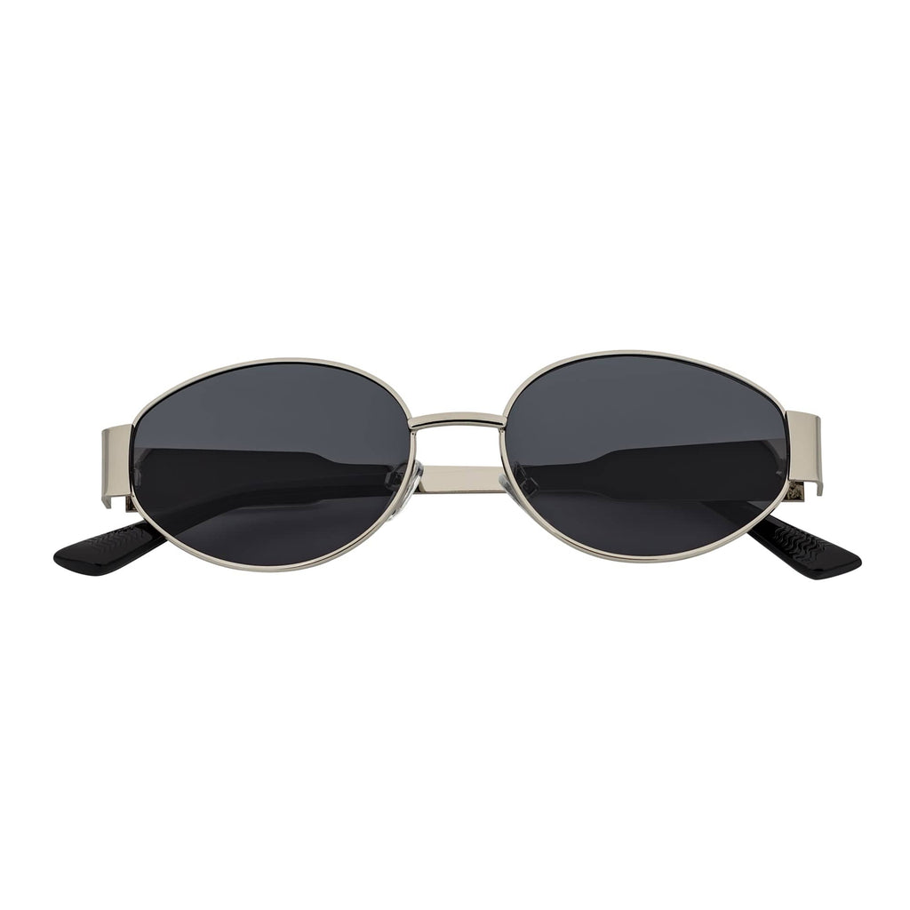 SELINE - Small Metal Round Oval Sunglasses Silver Smoke-0