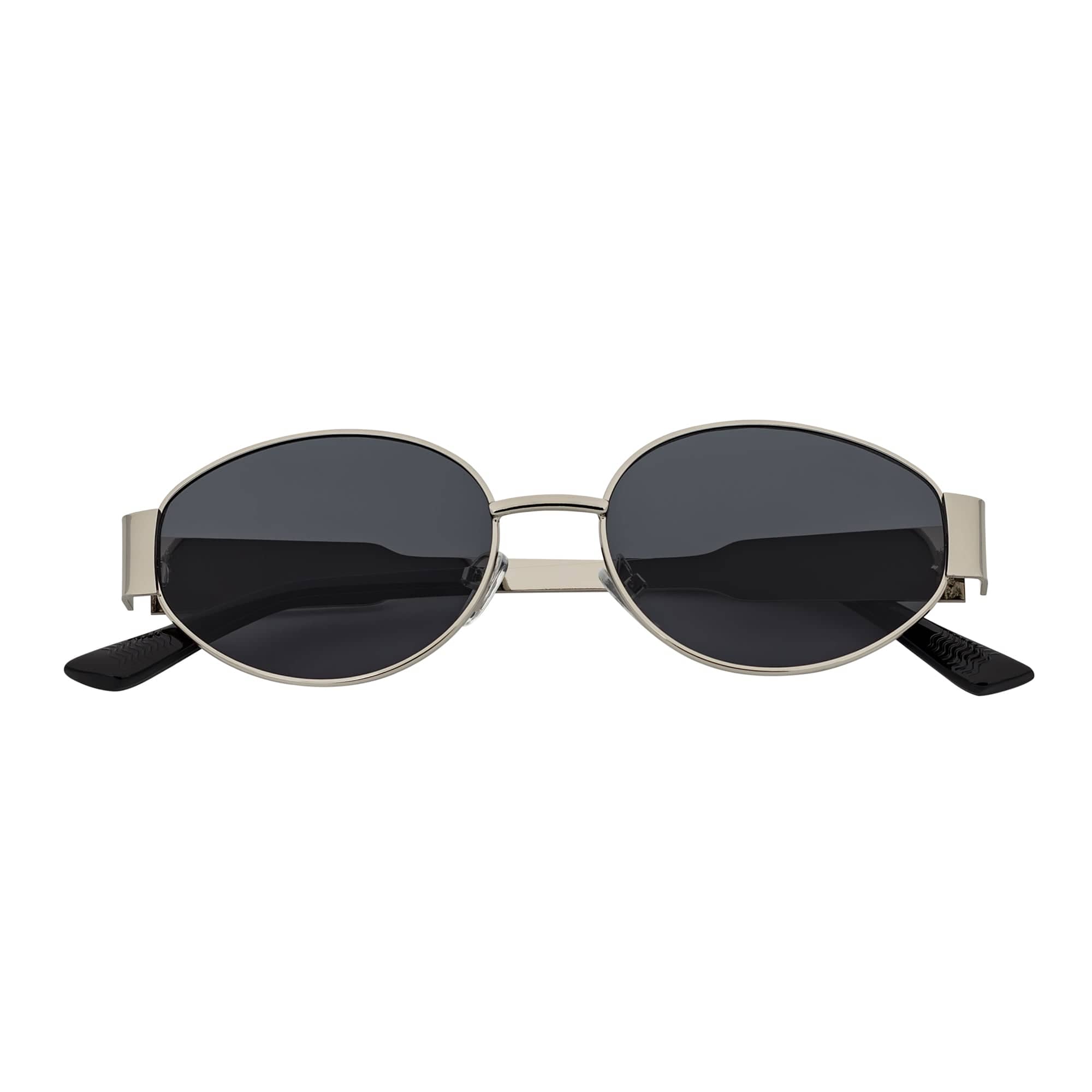 SELINE - Small Metal Round Oval Sunglasses Silver Smoke-0