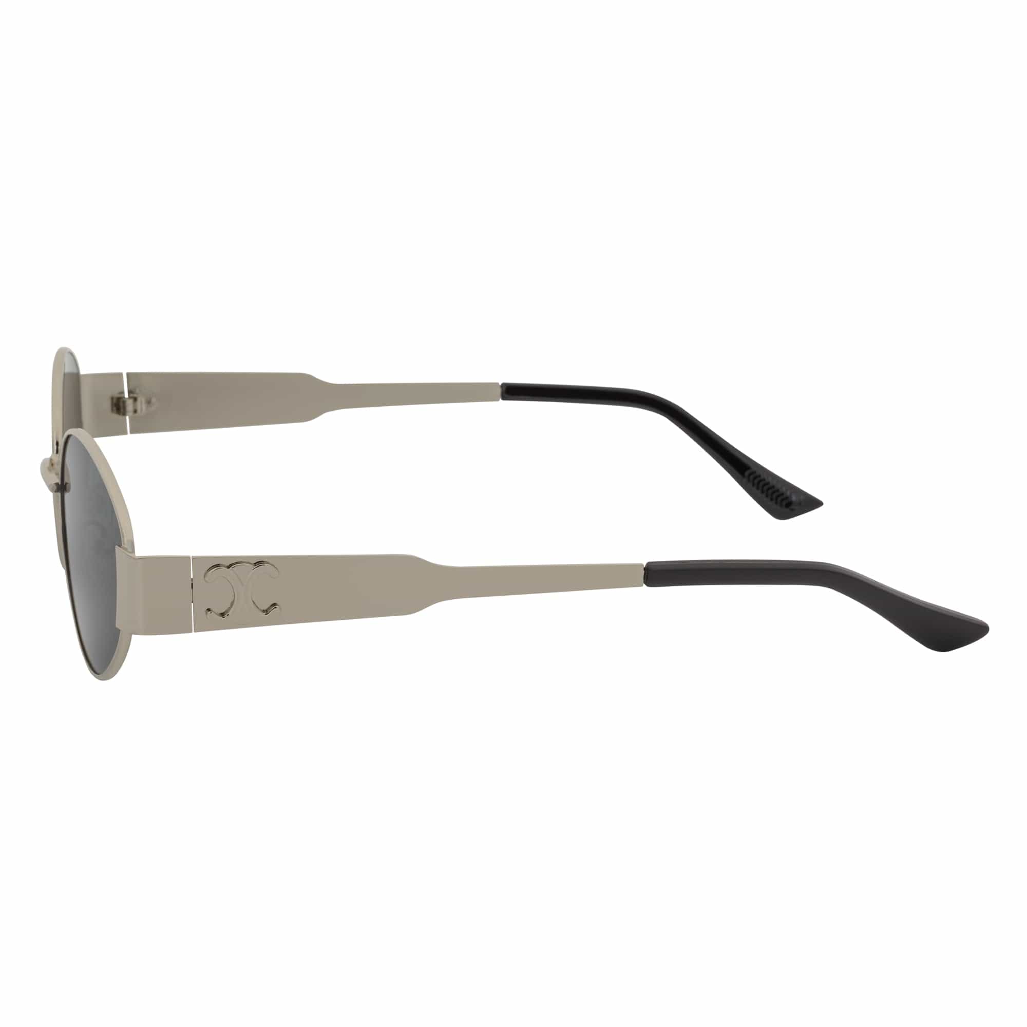 SELINE - Small Metal Round Oval Sunglasses Silver Smoke-3