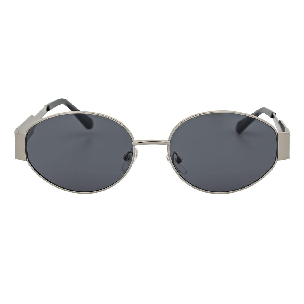 SELINE - Small Metal Round Oval Sunglasses Silver Smoke-2