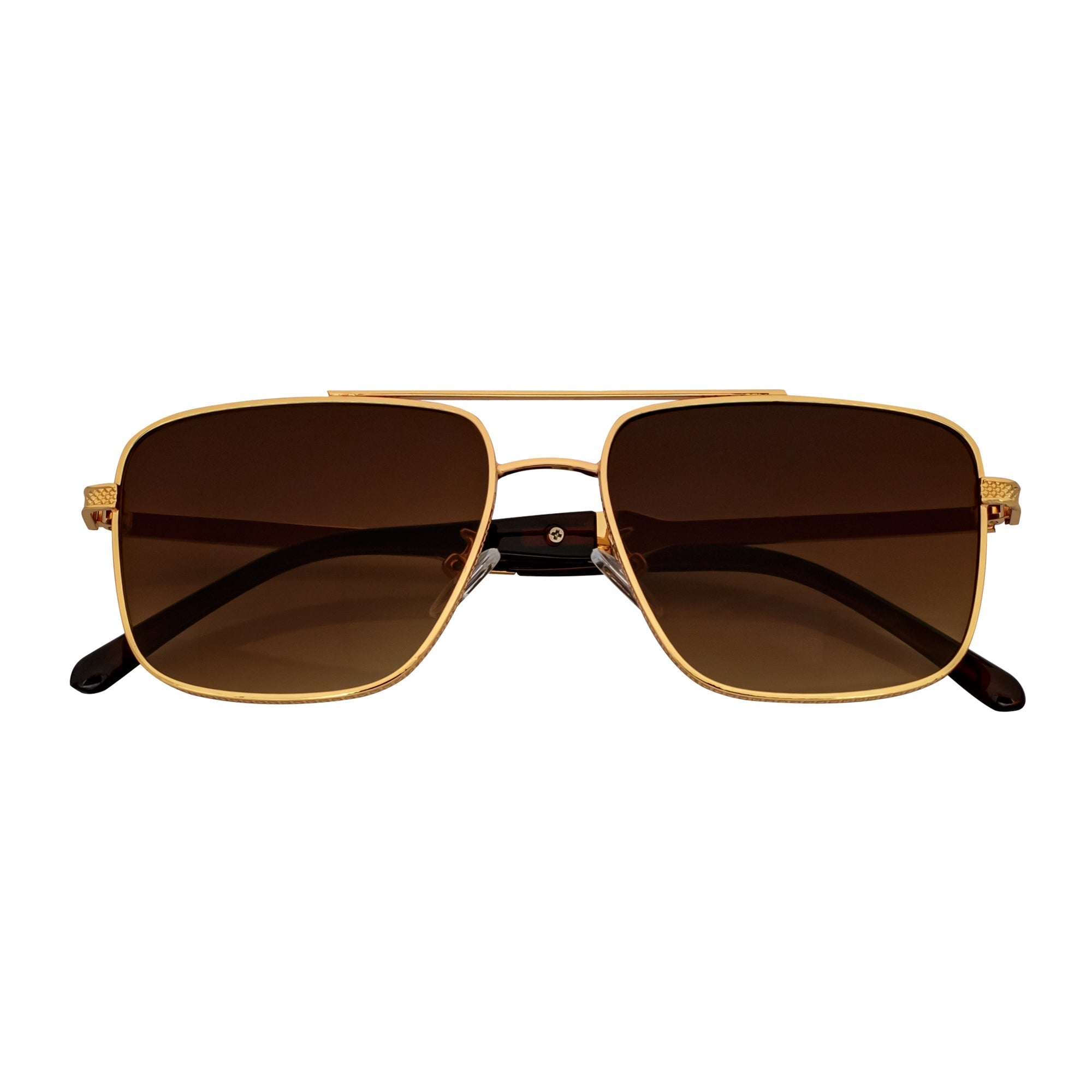 TOSHI - Square Metal Flat Top Aviator Sunglasses Gold Amber Fade-0