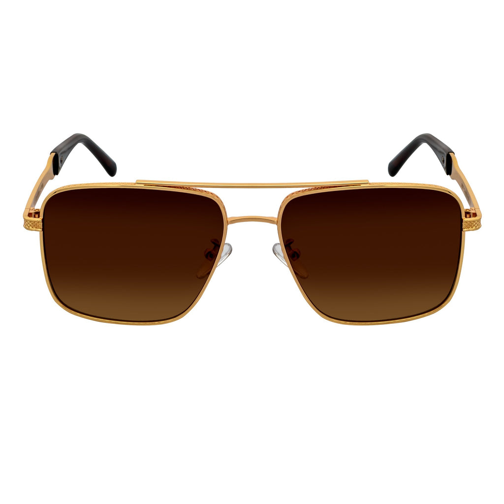 TOSHI - Square Metal Flat Top Aviator Sunglasses Gold Amber Fade-2
