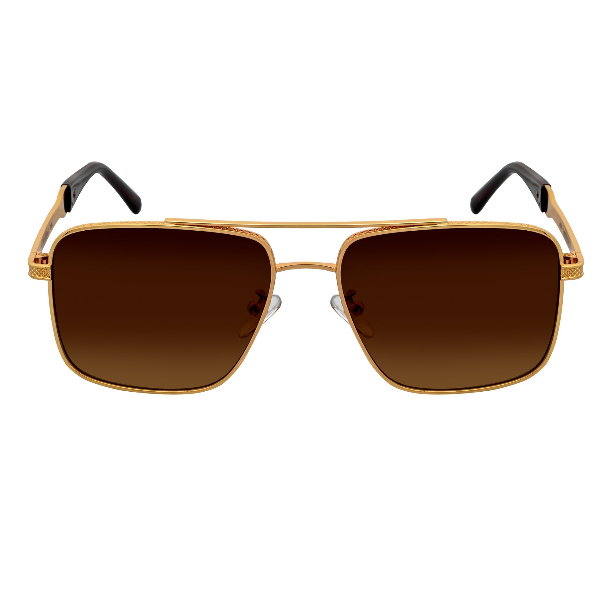 TOSHI - Square Metal Flat Top Aviator Sunglasses Gold Amber Fade-2