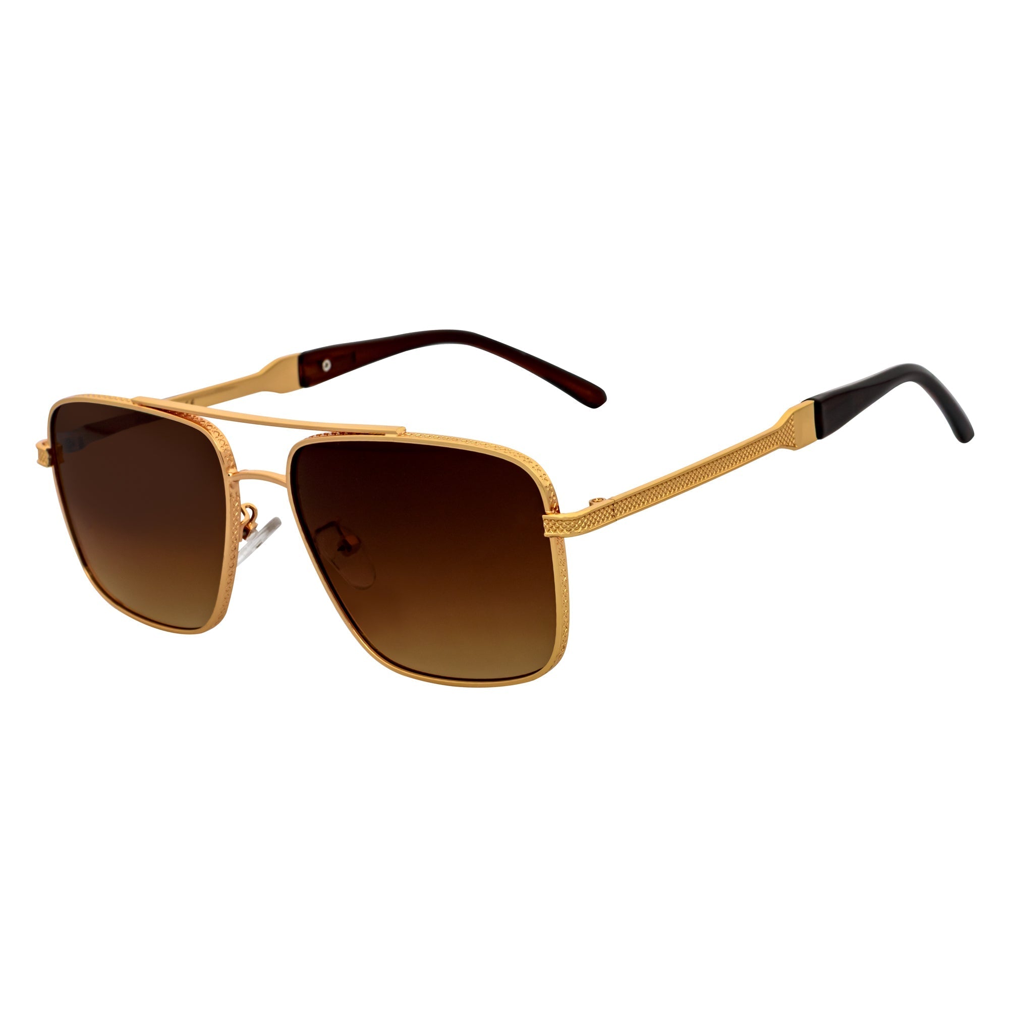 TOSHI - Square Metal Flat Top Aviator Sunglasses Gold Amber Fade-1