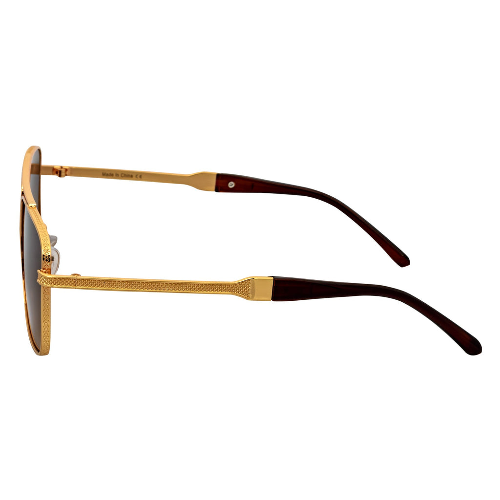 TOSHI - Square Metal Flat Top Aviator Sunglasses Gold Amber Fade-3