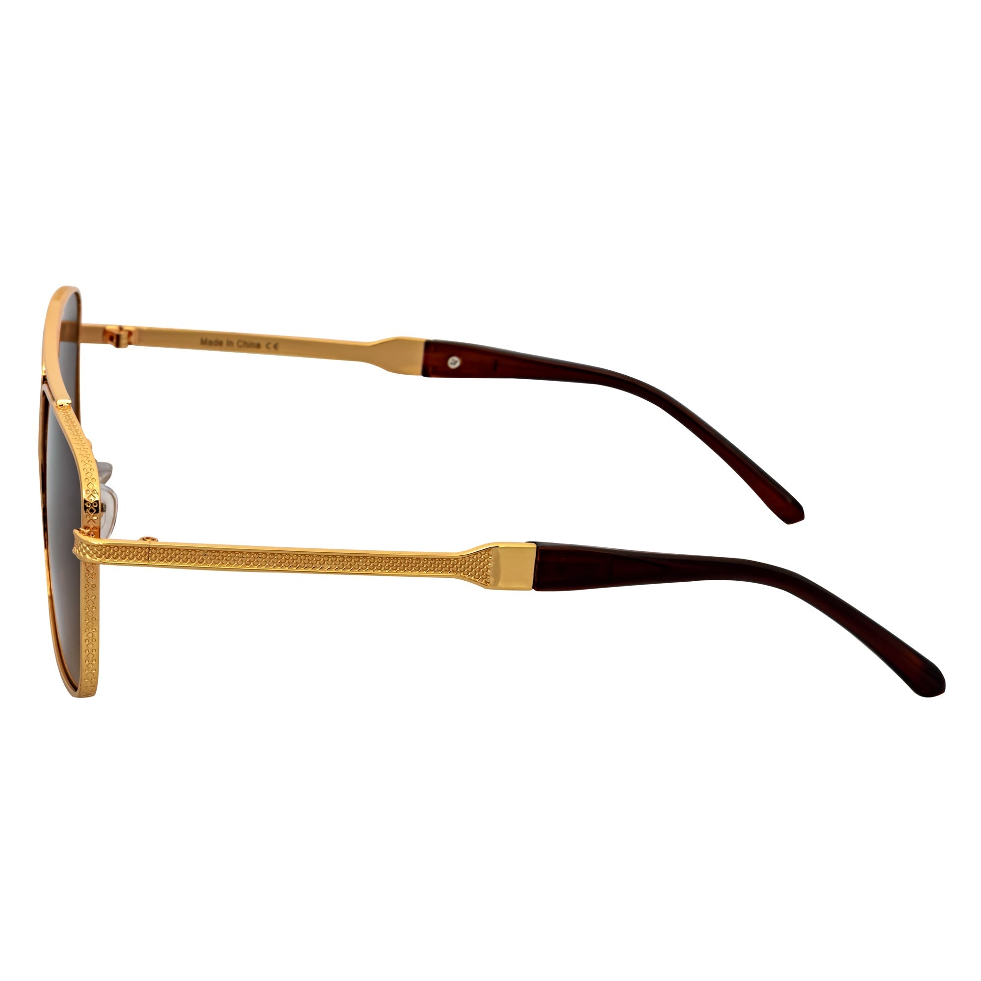 TOSHI - Square Metal Flat Top Aviator Sunglasses Gold Amber Fade-3