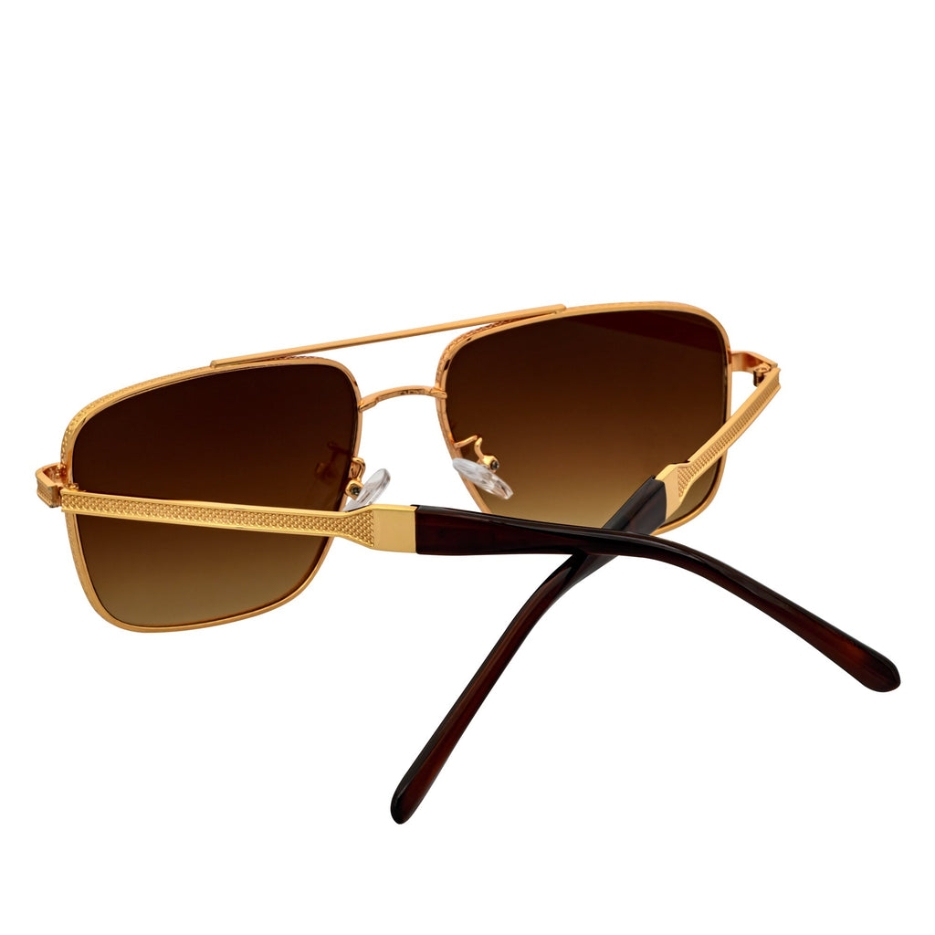 TOSHI - Square Metal Flat Top Aviator Sunglasses Gold Amber Fade-4